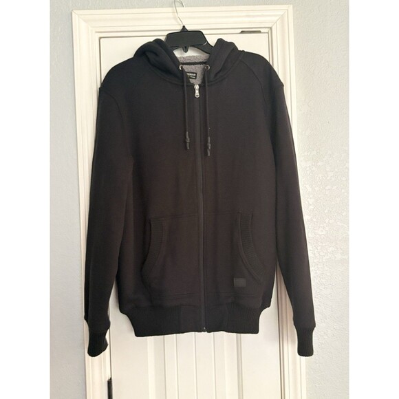Buffalo David Bitton Jacket Mens Large Black Full Zip Up Hoodie Sherpa Lined - Picture 1 of 5